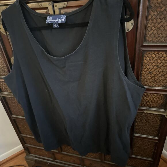 Susan Graver Women's Knit Sleeveless Scoop Neck Tank Top 95% Cotton Black 2X - Picture 5 of 6